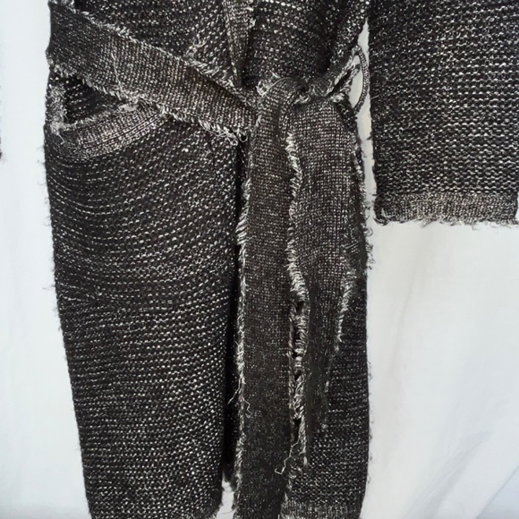Zara (M) long, frayed-edge cardigan, with wrap tie, pockets & metallic threads - Picture 4 of 16
